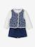 Mädchen Baby-Set: Blusenshirt, geblümte Weste & Shorts jeansblau 2