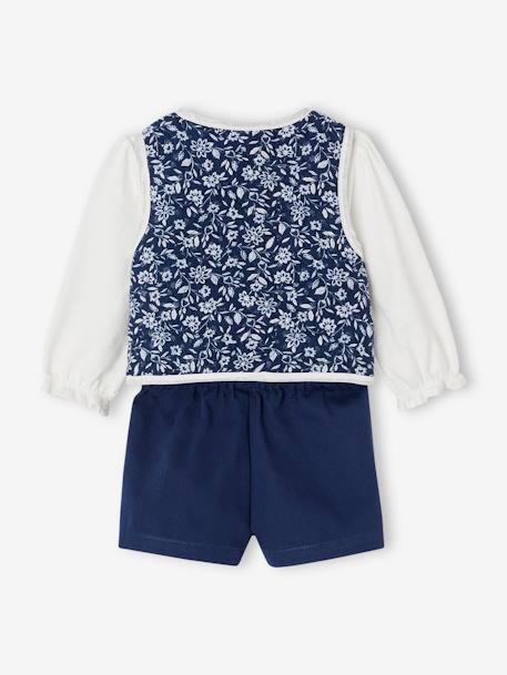 Mädchen Baby-Set: Blusenshirt, geblümte Weste & Shorts jeansblau 6