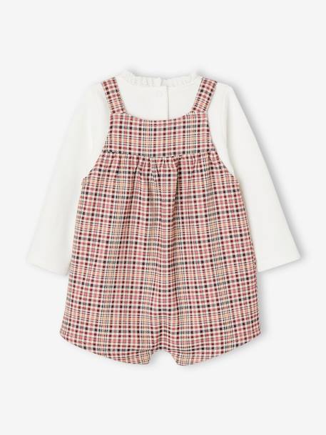 Mädchen Baby-Set: karierte Latz-Shorts, Shirt & Haarband rosenholz 5