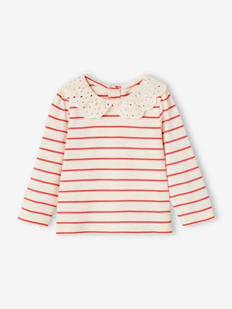 Baby Shirt mit besticktem Kragen Oeko-Tex - hellbeige+marine gestreift+rot gestreift - 14