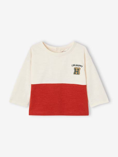 Baby Shirt Colorblock mit Message, Bio-Baumwolle - rot/wollweiß - 1