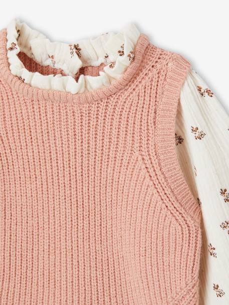 Baby Pullover mit 2-in-1-Effekt braun meliert+pudrig rosa 10