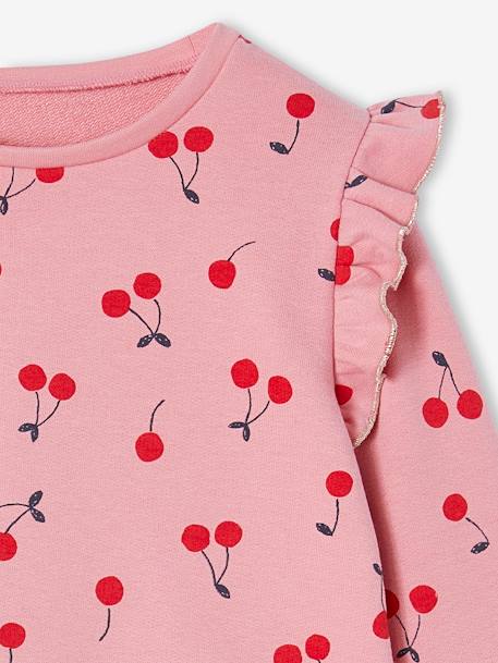 Mädchen Sweatshirt mit Volants und Prints graugrün+marine+rosa+wollweiß 9