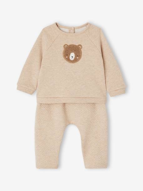 Baby-Set: Sweatshirt & Hose beige meliert+rosa+wollweiß 1