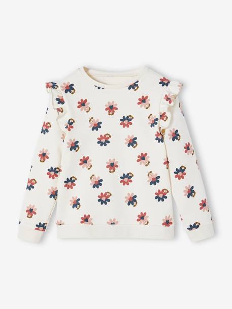 Mädchen Sweatshirt mit Volants und Prints graugrün+marine+rosa+wollweiß 11