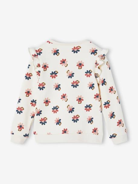 Mädchen Sweatshirt mit Volants und Prints graugrün+marine+wollweiß 9