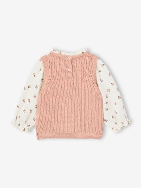 Baby Pullover mit 2-in-1-Effekt braun meliert+pudrig rosa 9