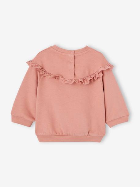 Mädchen Baby Sweatshirt mit besticktem Volant altrosa+ocker 2