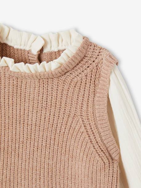 Baby Pullover mit 2-in-1-Effekt braun meliert+pudrig rosa 3