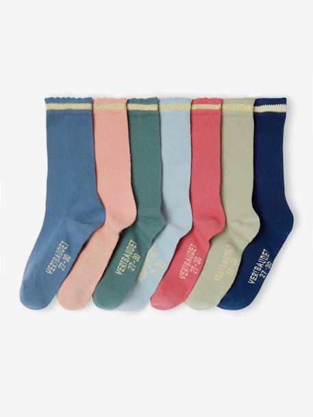 7er-Pack Mädchen Socken, Glitzerstreifen BASIC Oeko-Tex - aprikose+blau+rosa - 3