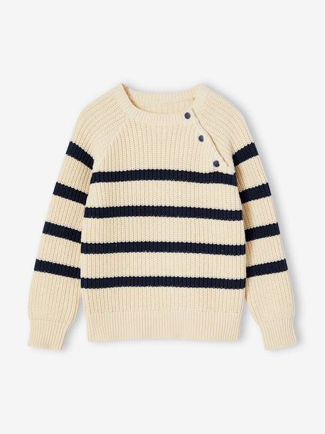 Jungen Strickpullover mit Streifen Oeko-Tex marine+wollweiß 6