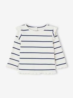 Babymode-Shirts & Rollkragenpullover-Geripptes Mädchen Baby Shirt mit Volantärmeln, Bio-Baumwolle