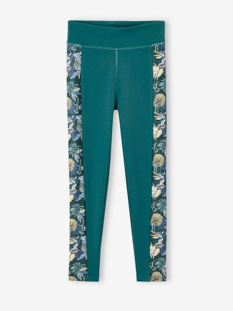 Mädchen Sportleggings mit Blumenstreifen an den Seiten smaragdgrün 1