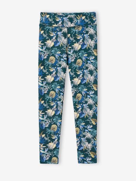 Mädchen Sportleggings mit exotischem Blumenprint grün bedruckt 1