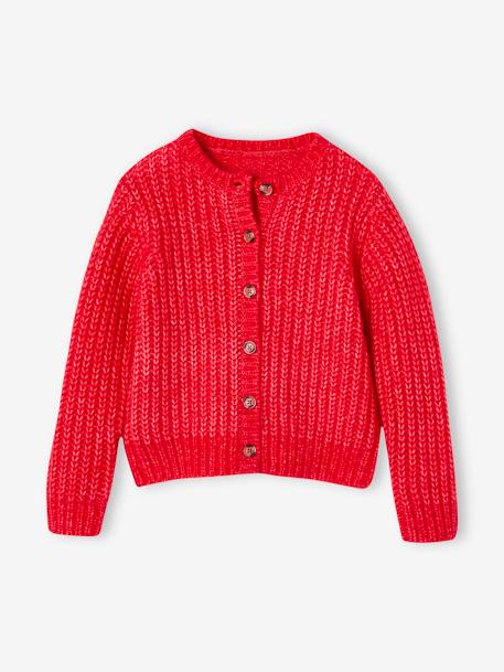 Flauschige Mädchen Strickjacke Oeko-Tex bonbon rosa+grau meliert+petrol+rot+wollweiß 19