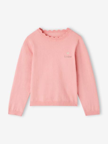 Personalisierbarer Mädchen Pullover BASIC Oeko-Tex - aprikose+bonbon rosa+graugrün+marine+pastellgelb+rosenholz+senfgelb - 6