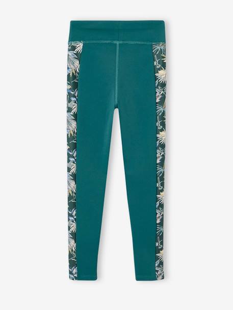 Mädchen Sportleggings mit Blumenstreifen an den Seiten smaragdgrün 2