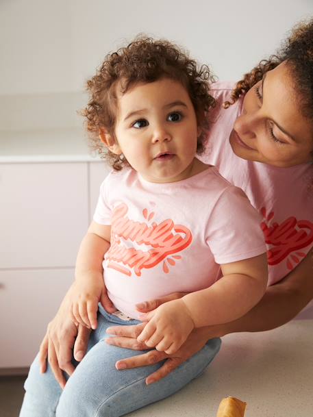 vertbaudet x Studio Jonesie: Mädchen T-Shirt FAMILY TEAM, Bio-Baumwolle rosa 1