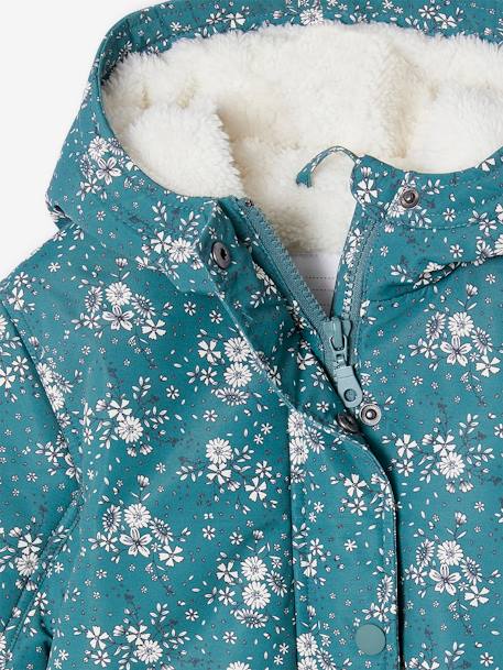 Warmer Mädchen Kapuzenparka mit Blumenmuster, Recycling-Polyester smaragdgrün 4