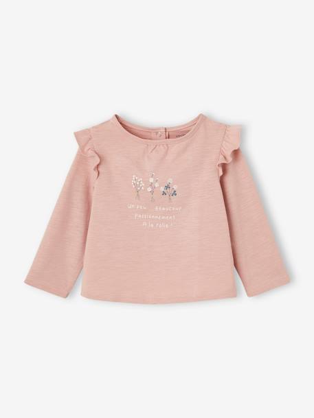 Mädchen Baby Shirt pudrig rosa+wollweiß 1