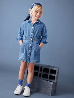 Maedchenkleidung-Mädchen Jeanskleid mit Knopfverschluss