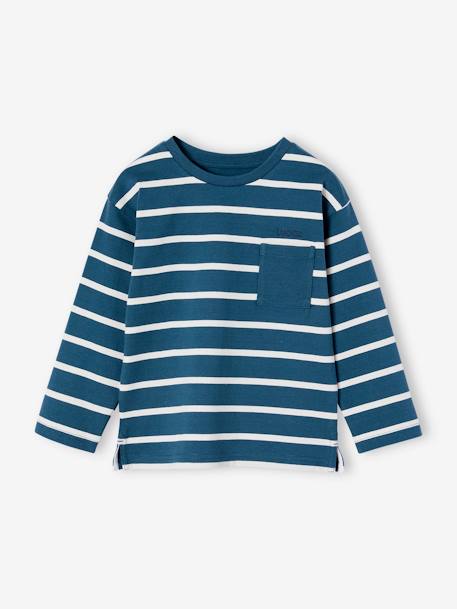 Jungen Ringelshirt, personalisierbar pfauenblau+wollweiß 2