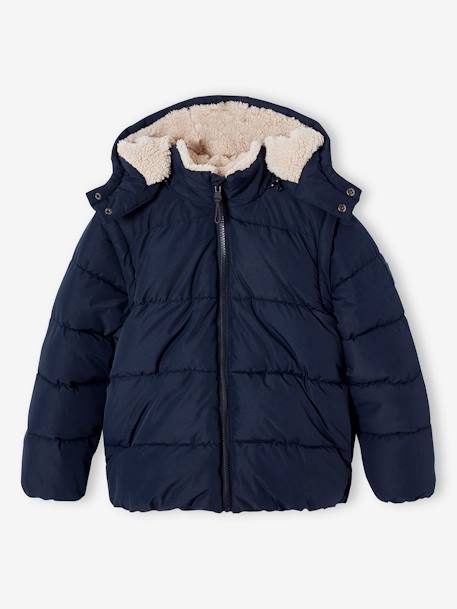 Jungen 2-in-1-Steppjacke mit Recycling-Polyester, Kapuze und Ärmel abnehmbar nachtblau 3