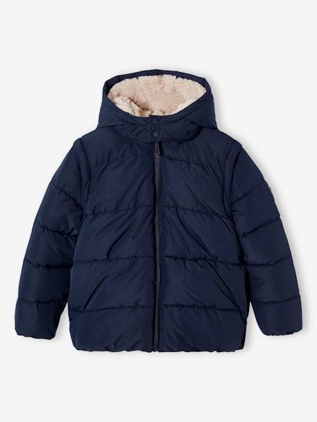 Jungen 2-in-1-Steppjacke mit Recycling-Polyester, Kapuze und Ärmel abnehmbar nachtblau 1