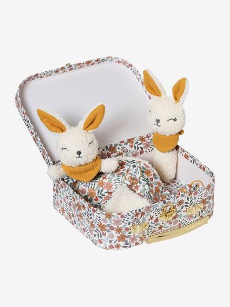 Baby Geschenk-Set: Hasen-Schmusetuch, Rassel & Köfferchen, personalisierbar rosa 2