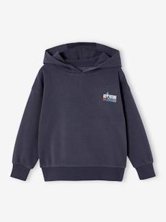 Jungenkleidung-Pullover, Strickjacken, Sweatshirts-Sweatshirts-Jungen Kapuzensweatshirt mit Print, Recycling-Polyester Basic