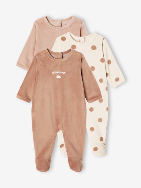 3er-Pack Baby Samt-Strampler BASIC Oeko-Tex camel+cappuccino+pudrig rosa 8