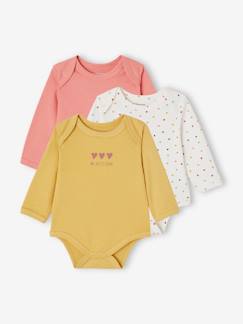 Babymode-Bodys-Bio-Kollektion: 3er-Pack Baby Langarmbodys in Schlupfform, Herzen