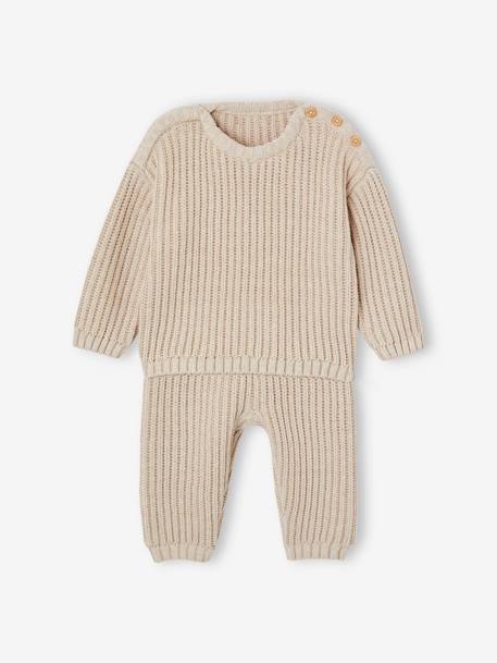 Unisex Baby-Set: Pullover, Strickhose & Wickelbody beige meliert 2