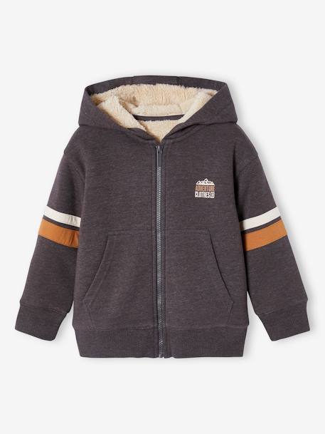 Jungen Kapuzensweatjacke mit Teddyfleece-Futter anthrazit+grün+marine 1