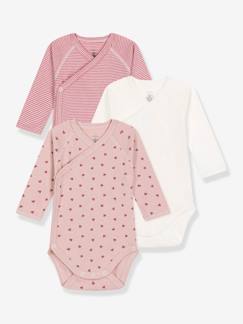 Babymode-Bodys-3er-Pack Baby Wickelbodys mit langen Ärmeln & Herzen PETIT BATEAU, Bio-Baumwolle