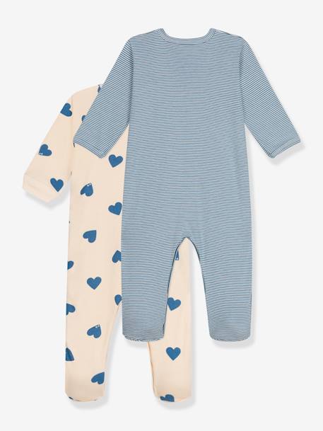 2er-Pack Baby Strampler mit Herzen & Streifen PETIT BATEAU graublau 2