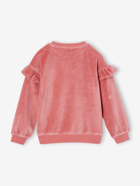 Mädchen Samt-Sweatshirt mit Katze und Volants rosa 2