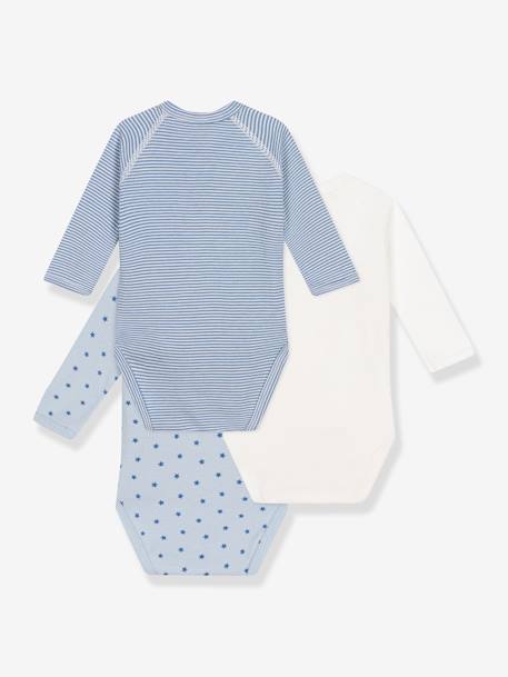 3er-Pack Baby Wickelbodys mit langen Ärmeln & Sternen PETIT BATEAU, Bio-Baumwolle schieferblau 2