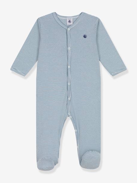 Baby Strampler mit feinen Streifen PETIT BATEAU blau gestreift 1