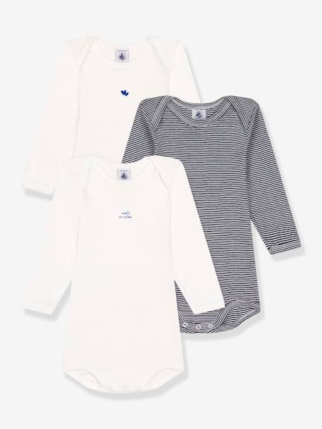 3er-Pack Baby Langarm-Bodys PETIT BATEAU aus Bio-Baumwolle, Oeko-Tex beige+weiß 1