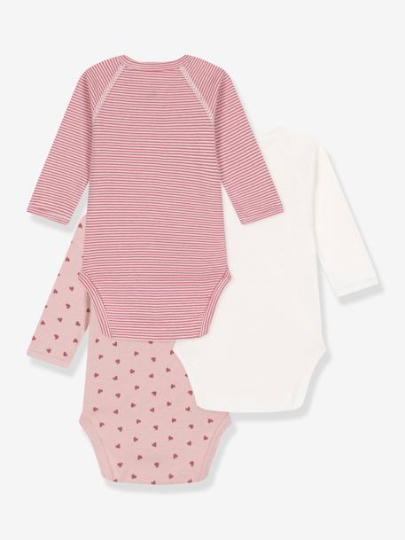 3er-Pack Baby Wickelbodys mit langen Ärmeln & Herzen PETIT BATEAU, Bio-Baumwolle rosenholz 2