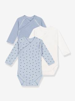 -3er-Pack Baby Wickelbodys mit langen Ärmeln & Sternen PETIT BATEAU, Bio-Baumwolle