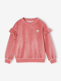 Maedchenkleidung-Pullover, Strickjacken & Sweatshirts-Sweatshirts-Mädchen Samt-Sweatshirt mit Katze und Volants