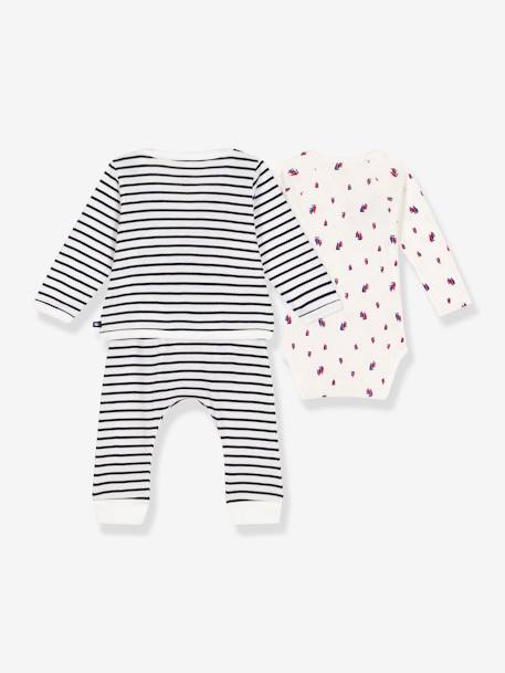 3-teiliges Baby-Set PETIT BATEAU, Streifen und Boote blau gestreift 3