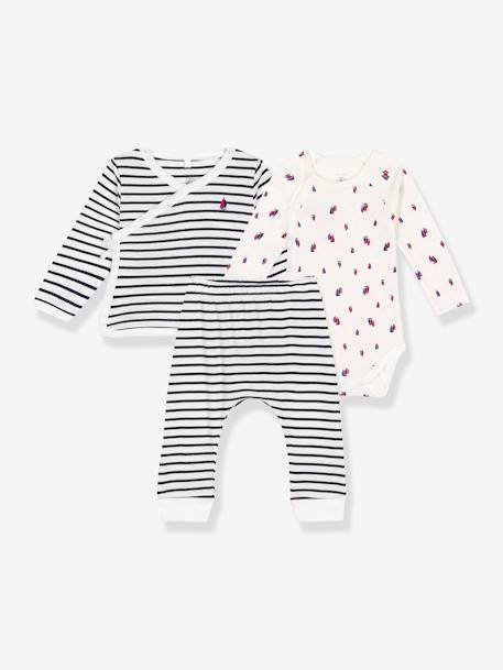 3-teiliges Baby-Set PETIT BATEAU, Streifen und Boote blau gestreift 2