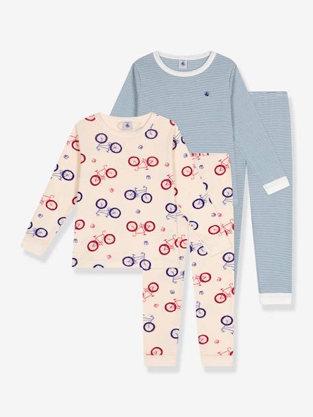 2er-Pack Kinder Schlafanzüge aus Ripp PETIT BATEAU blau gestreift 1