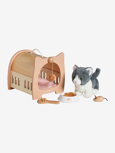 Kinder Plüschkatze mit Transportbox aus Holz FSC® natur 3