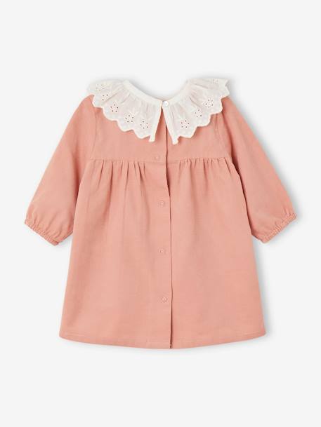 Gesmoktes Baby Kleid aus Cord mit abnehmbarem Kragen rosa 4