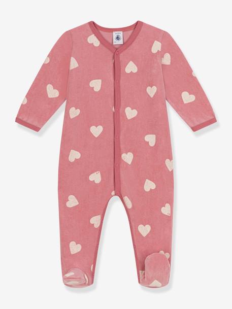 Baby Samt-Strampler mit Herzen PETIT BATEAU rosa bedruckt 1