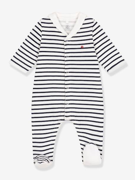 Baby Strampler aus dickem Jersey mit Kragen PETIT BATEAU marine gestreift 1